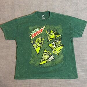 Mens Mountain Dew Graphic T Shirt XL Green Acid Wash‎ Short Sleeve Tee